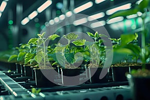 Biotechnology research on genetically modified plants grown in labs for biochemistry. Concept photo
