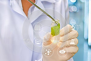 Biotechnology researcher concept or biotech science. photo
