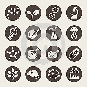 Biotechnology science theme circle brown icons