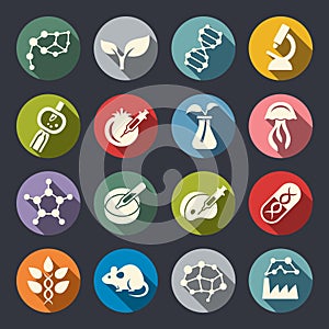 Biotechnology science theme circle flat icons