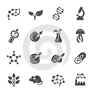 Biotechnology science theme grey colour icons