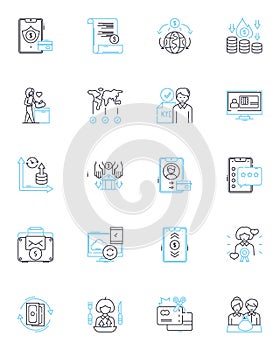 Biotechnology sector linear icons set. Genomics, Proteomics, Bioinformatics, Antibiotics, Biomanufacturing, Cloning photo