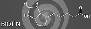 Biotin or vitamin B7 molecule. Skeletal formula. photo