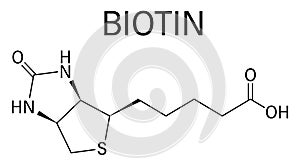 Biotin or vitamin B7 molecule. Skeletal formula. photo