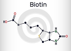 Biotin, vitamin B7 molecule. Structural chemical formula photo