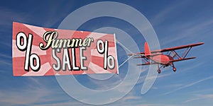 Biplane with advertising banner Summer Sale