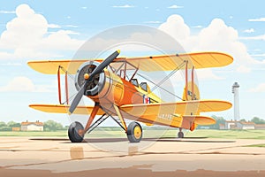 a biplane parked on a small airstrip