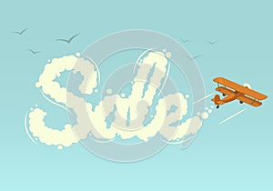 Biplane with word Sale. Vector illustration.