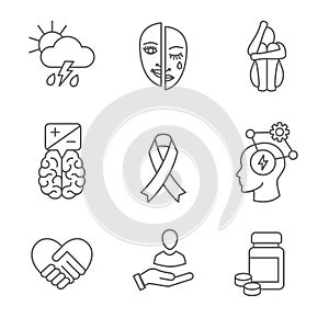 Bipolar Disorder or Depression BP Icon Set Showing Mental Health Issue Symptoms