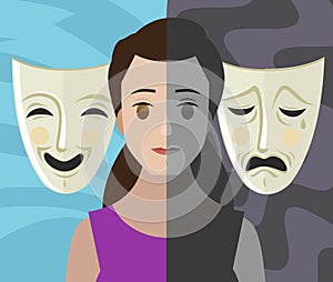 Bipolar double personality mental disorder girl woman theater masks