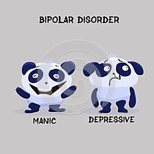 Bipolar double personality mental disorder panda. Mental health photo