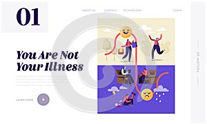 Bipolar Mental Brain Disorder Landing Page Template. Female Character with Neurological or Emotion Sickness