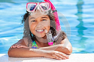 African American Biracial Girl Child In Swimming Pool