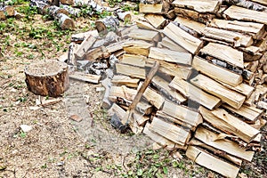 Birch firewood and axe