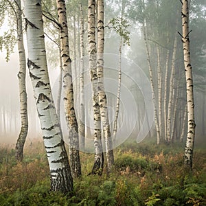 Birch forest in the haze