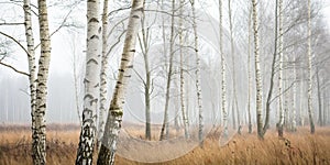 Birch forest in the haze