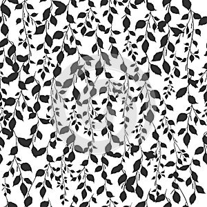 Birch leaf silhouette pattern black white background