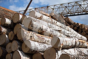 Birch logs at a wood processing plant.Woodworking industry