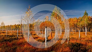 Birch tree coppice in autumn, white birch trees in autumn