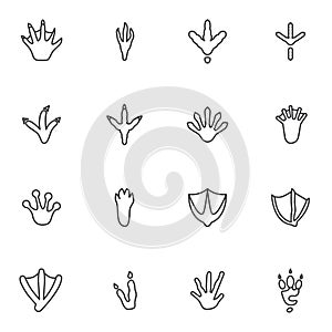 Bird and Animal paw print line icons set