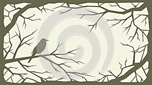 Bird on Bare Branches, Serene Winter Nature Vector Scene, vector design Generative AI
