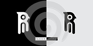 Bird with beak and crest. R and I initial logo with two options. RI initial monogram logotype. IR - design element or icon looks