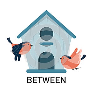 Bird and birdhouse, learning preposition vector isolated