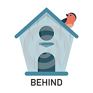 Bird and birdhouse, learning preposition vector isolated