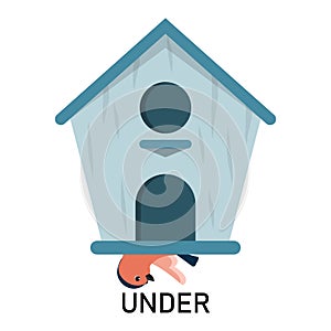 Bird and birdhouse, learning preposition vector isolated