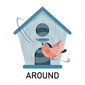 Bird and birdhouse, learning preposition vector isolated