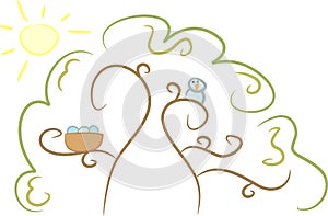 Bird and birdnest in a tree