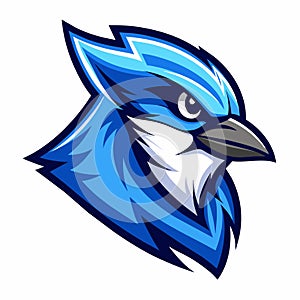 A bird with blue and white feathers and a black beak, Blue Jay Head Mascot, Modern Vector Logo Design