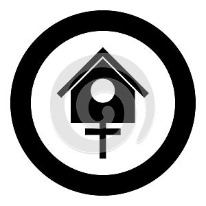 Bird box starling house birdhouse nesting icon in circle round black color vector illustration image solid outline style