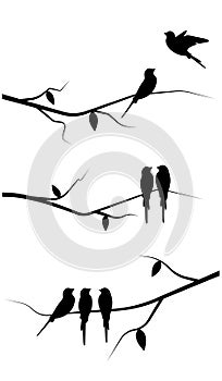 Flying bird silhouette and birds on a tree illustration