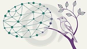 Bird on a branch with network pattern, nature and connectivity, vector design Generative AI
