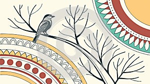 Bird on branch pattern, nature wildlife decorative vector graphic., vector design Generative AI photo