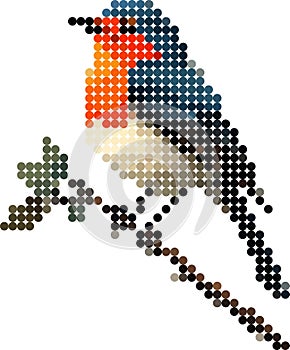 Bird on a branch, pixel dotted style
