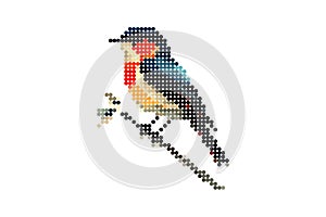 Bird on a branch, pixel dotted style Image