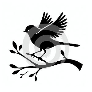 Bird on the branch of a tree clipart silhouette in black colour. Dove Vector illustration template