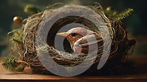 A bird building its nest the gentle creation of a home captured in detail created with Generative AI