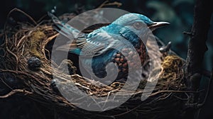 A bird building its nest the gentle creation of a home captured in detail created with Generative AI