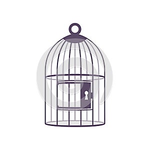 Bird cage with locked door. Vector illustration flat design