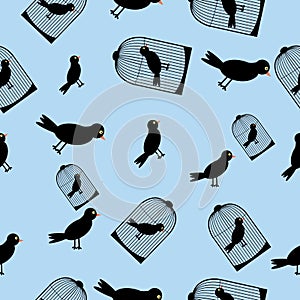 Bird and cage - seamless vector illustration