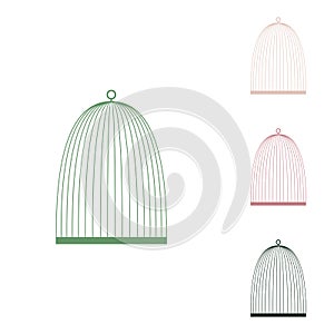 Bird cage sign. Russian green icon with small jungle green, puce and desert sand ones on white background. Illustration. photo