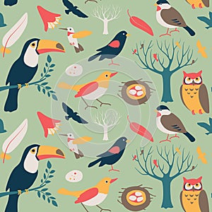 Bird Collection Seamless Pattern