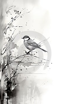 bird depicted in crayon, skillfully capturing the avian beauty within the traditional Chinese drawing style.