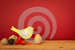 bird with an egg easter holiday decoration background