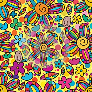 Bird enjoy flower swirl center colorful seamless pattern