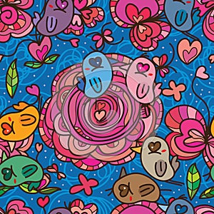 Bird eye love flower pink color seamless pattern