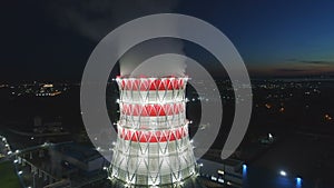 Bird eye view cooling tower at projector light and dark city